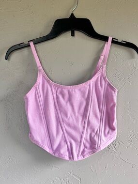 Light Pink Ribbed Corset Cropped Tank Top